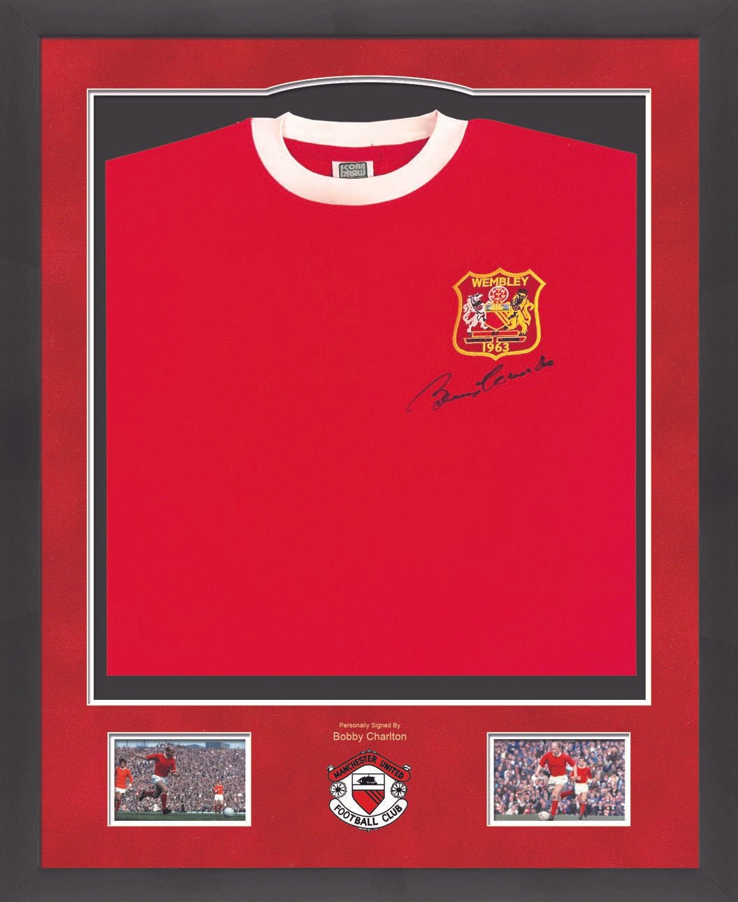 Sir Bobby Charlton Signed Manchester United Shirt Framed Display - Memorabilia Framers Shop